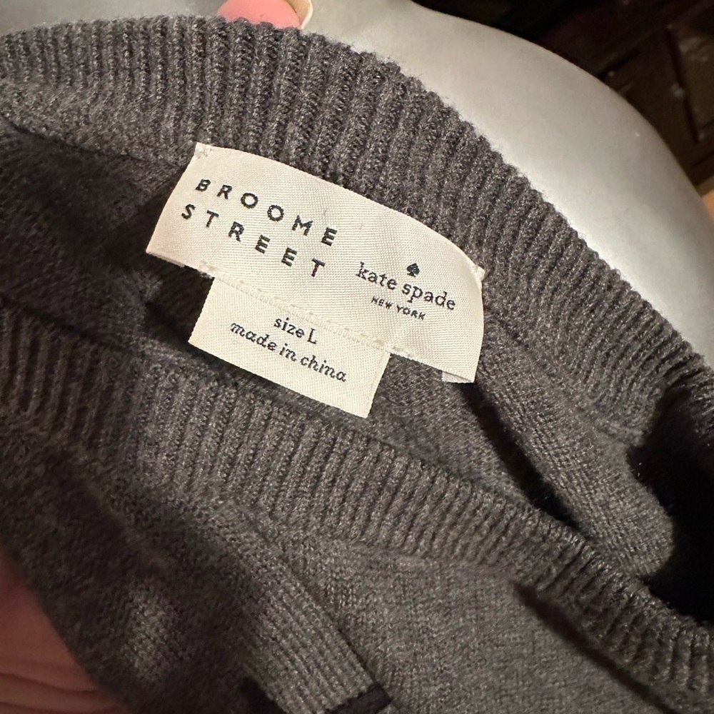 KATE SPADE BROOME STREET WINK FACE SWEATER GRAY RED LIPS WOOL BLEND LARGE - Picture 5 of 9